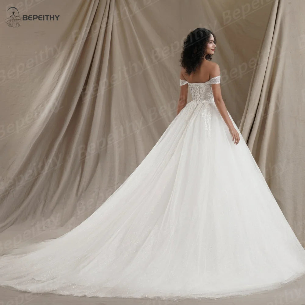 BEPEITHY Customized Sweetheart Glitter BOHO Wedding Dress 2026 Sleeveless Bride Plus Size Ivory Bridal Gown Vestido De Novia
