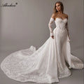Alonlivn Customize Made Beauty Lace Fitted Beaded 2 In 1 Mermaid Wedding Gowns Trumpet Removable Train Bridal Gowns