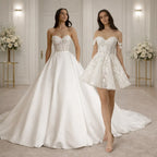 Customized 2 in 1 Wedding Dress Detachable Spaghetti Straps Lace corset Satin Ball Gown dresses for women vestido de novia