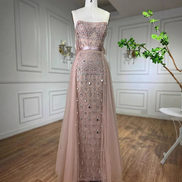 Serene Hill Customized 2026 Red Off Shoulder Mermaid Beaded Overskirt Evening Dress Wedding Party Gowns for Women DLA71922