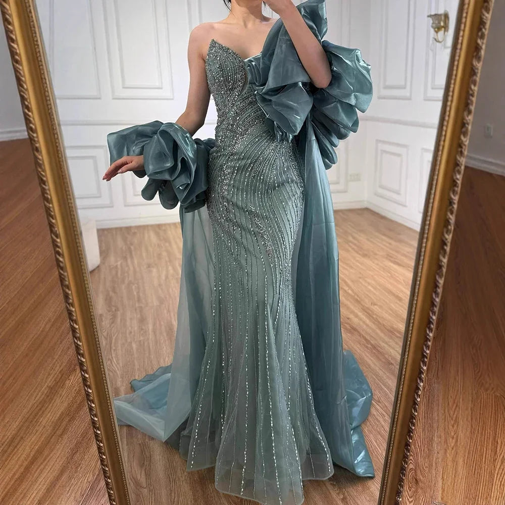 Serene Hill Pink Strapless Mermaid Beaded Evening Dresses with Cape Elegant Party Gowns for Women Customized DLA72896