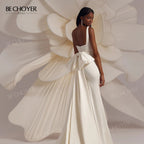 Sleeveless Mermaid Wedding Dress 2026 Square Collar Satin Detachable Bride Gown customized BECHOYER EL312 Vestido de Noiva