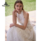 Elegant Flowers Lace Appliques A Line Wedding Dresses 2027 Halter Customized Beach Bridal Gown Custom Vestido De Novia