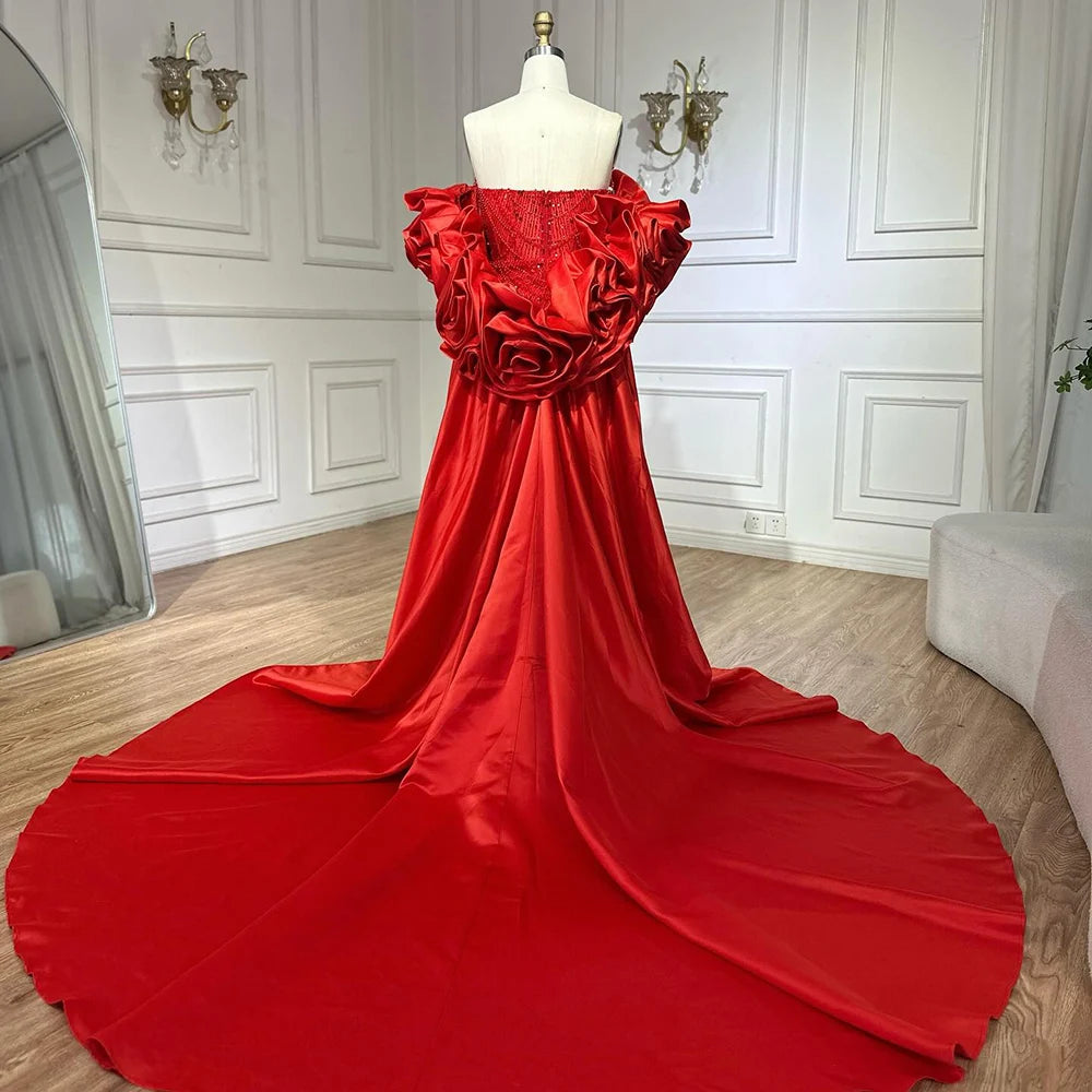 Zapdress Red Strapless Mermaid Pearls Beaded Evening Dresses with Long Cape Wedding Party Gowns 2025 DLA72585A Customized (ZD17356)