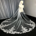 Real Photos Long Lace Appliques Wedding Veil White Ivory Cathedral 1 Layer Bridal Veil 3Meters Bride Veil