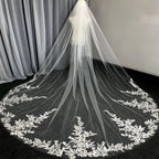 Real Photos Long Lace Appliques Wedding Veil White Ivory Cathedral 1 Layer Bridal Veil 3Meters Bride Veil