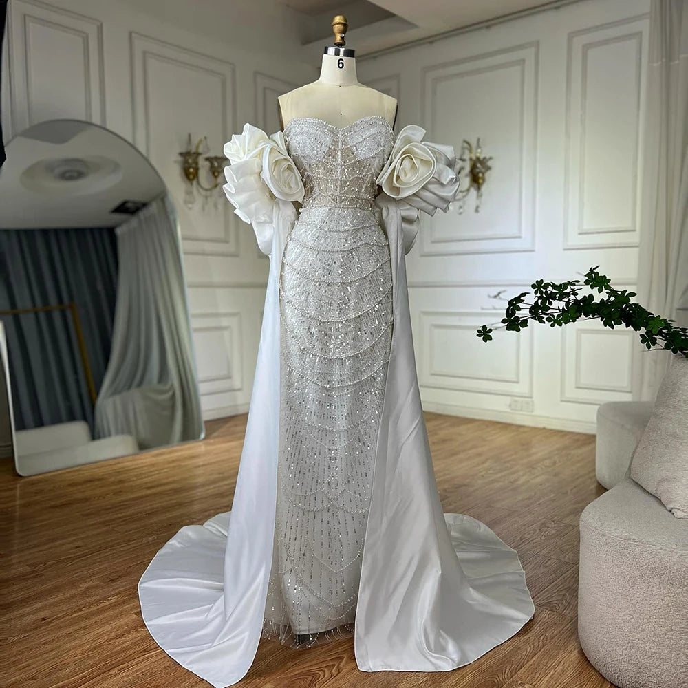 Zapdress Red Strapless Mermaid Pearls Beaded Evening Dresses with Long Cape Wedding Party Gowns 2025 DLA72585A Customized (ZD17356)