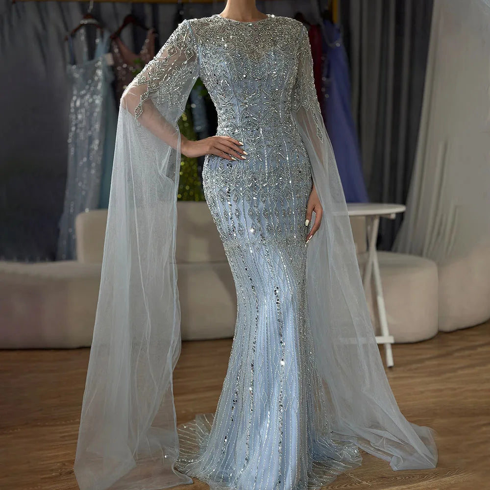 Zapdress Caramel Mermaid Beaded Evening Dresses with Cape Sleeve Elegant Party Gowns for Women DLA72775 Customized (ZD17375)