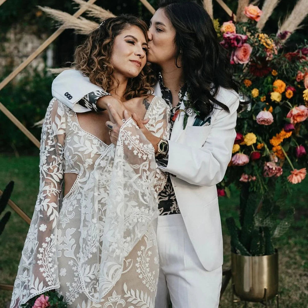 Boho Long Batwing Sleeves Lace Wedding Dress Drop Ship Customized Mermaid Rustic Beach 2026 Square Neck Open Back Bridal Gowns