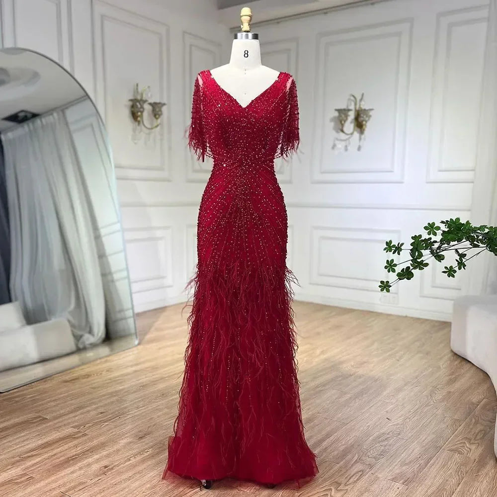 Zapdress Brown Mermaid Beaded Feathers Evening Dresses Elegant Party Gowns for Women DLA71323 Customized (ZD17329)