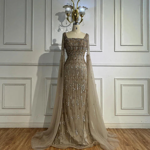 Luxury Caramel Evening Dress with Sleeves Cape 2025 LA72966