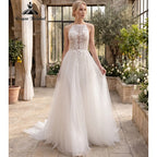 2027 Roycebridal Halter Neck Leaf Lace A Line Wedding Dress Keyhole Open Back Tied Soft Tulle Vestido De Novia Customized