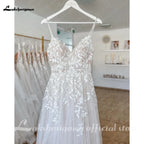 ZapDress Summer Split Side Lace Appliques V Neck Wedding Dress for Women Spaghetti Straps Bridal Gown Abito Da Sposa