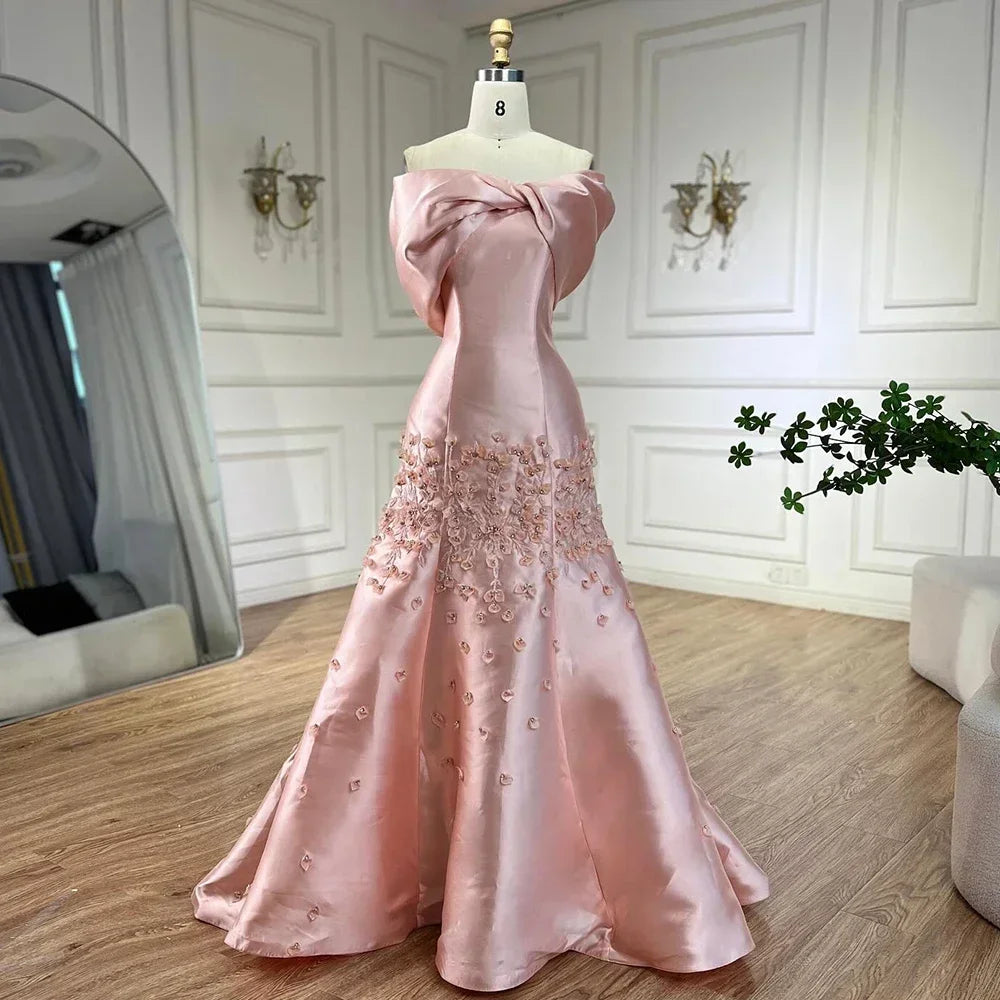 Zapdress Customized Elegant Red Off-Shoulder Evening Gowns with Floral Satin Arabic Party Prom Dress for Women (ZD17365)