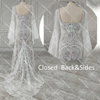 Boho Long Batwing Sleeves Lace Wedding Dress Drop Ship Customized Mermaid Rustic Beach 2026 Square Neck Open Back Bridal Gowns