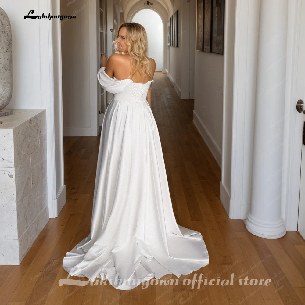 ZapDress Soft Satin Off Shoulder Plus Size Wedding Dress with Cap Sleeve Large Size Bridal Gown Vestidos Boda Customized