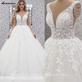 ZapDress V-Neck Wedding Dress with Beads Tassel Shoulders Illusion Long Bridal Dresses Lace Up Back Customized