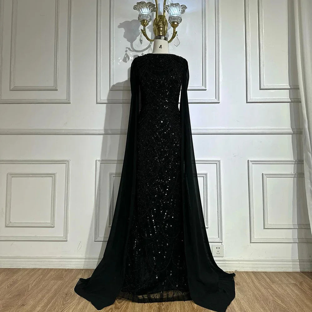 Elegant Dubai Sage Green Mermaid Evening Dress with Cape Sleeves Beaded Formal Gown Zapdress 2025 Customized DLA72160A (ZD17330)