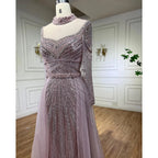 Zapdress Customized Nude Long Sleeves Beaded Mermaid Dubai Evening Dresses 2025 Muslim Party Gowns for Veiled Women (ZD17327)
