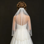 Fingertip Length Pearl Wedding Veil With Comb - Single Layer Tulle Bridal Veil Scalloped Beaded Edge for Bride Accessories G200