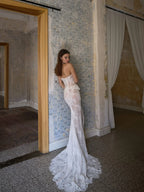 New Sequined Lace Corset Wedding Dress Illusion Vneck Mermaid Bridal Gown Customized Charming Floor-length Dresses For Bride