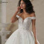 BEPEITHY Customized Off The Shoulder Lace Wedding Dresses For Women 2025 Glitter Bride Ivory Bridal Gown Vestidos De Novia Boda