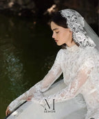 Semor Exquisite Lace High Neck Full Sleeve Wedding Dress Customized 2026 Trumpet Lace Applique Long Robe De Mariée Sweep Train