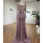 Zapdress Customized Pink Long Sleeves Mermaid Split Beaded Two Pieces Evening Dresses 2025 Party Gowns For Women (ZD17350)