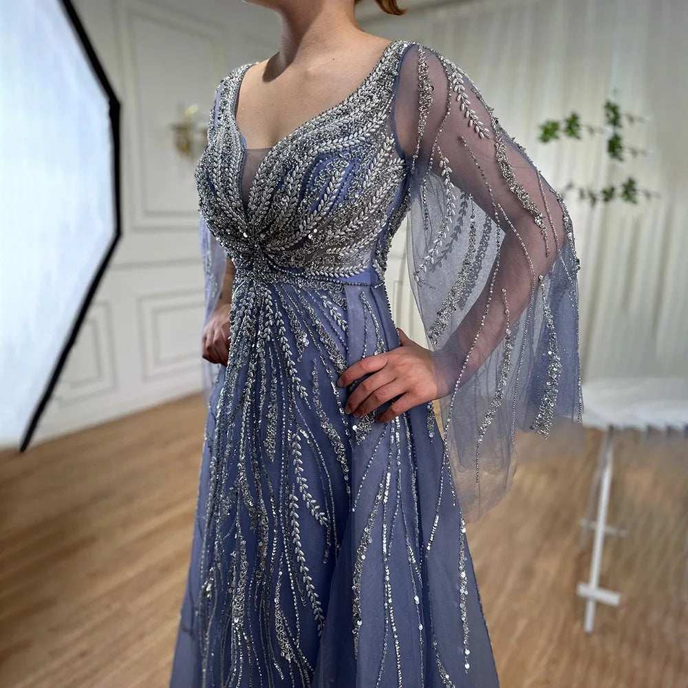 Zapdress Customized Blue A Line Beaded Evening Dresses Arabic Wedding Party Formal Gowns 2024 For Women DLA72099 rts (ZD17337)
