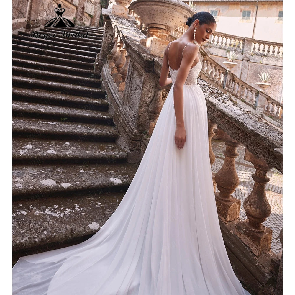 RoyceBridal Beach Wedding Dress V-Neck Lace Chiffon Romantic Flowy Bridal Gown Vestido De Novia Boda 2027 Customized