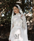Semor Exquisite Lace High Neck Full Sleeve Wedding Dress Customized 2026 Trumpet Lace Applique Long Robe De Mariée Sweep Train