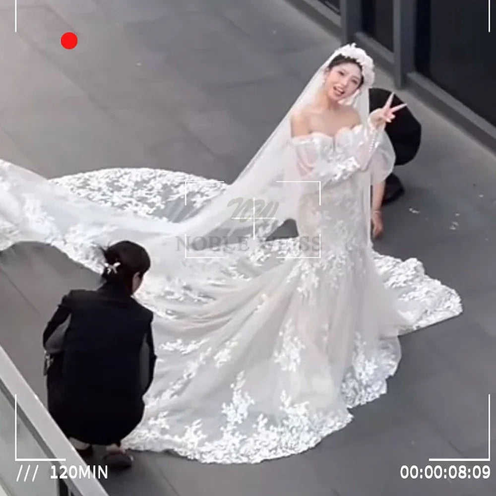 Long Wedding Veil Lace Appliques Cathedral Veil One-Layer Wedding Veils With Comb Customized