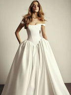 Kyoto Customized White Simple Satin Off Shoulder Wedding Dress A-Line Vestidos De Noche Elegant Court Train Robe De Mariée 2026