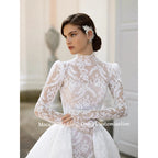 Mocaca Customized Luxury High Neck Lace Mermaid Wedding Dress Long Sleeve 2and1Detachable Train Bridal Gown Vestido De Novia