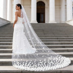 3D Tulle Flower Cathedral Bridal Veil Train Soft Tulle Wedding Veil with Comb White Ivory for Wedding Ceremony Photography G93