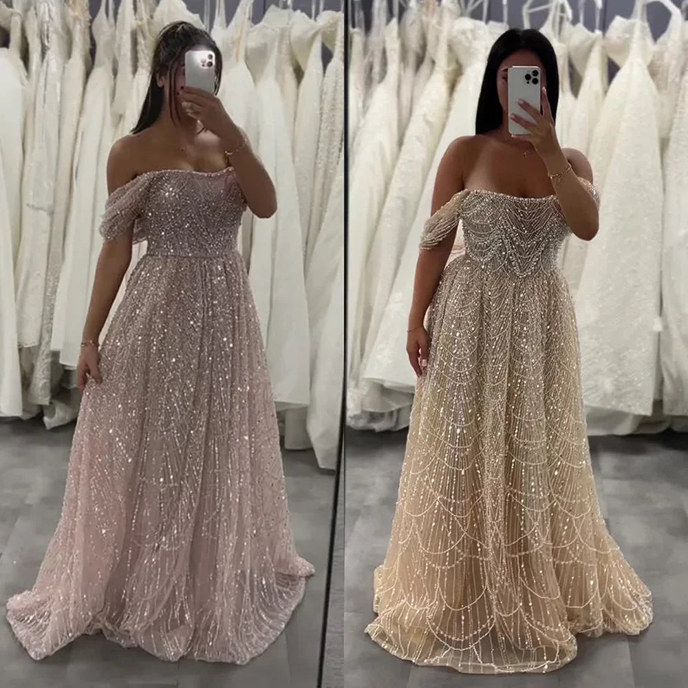 Zapdress 2025 Customized Dubai Olive Green A Line Off Shoulder Evening Dresses With Pearl Beaded Design For Party DLA72738A (ZD17321)