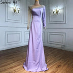Serene Hill Customized White Satin Long Sleeve Mermaid Simple Beaded Evening Dress Party Gowns For Women Bridal Shower DLA71152