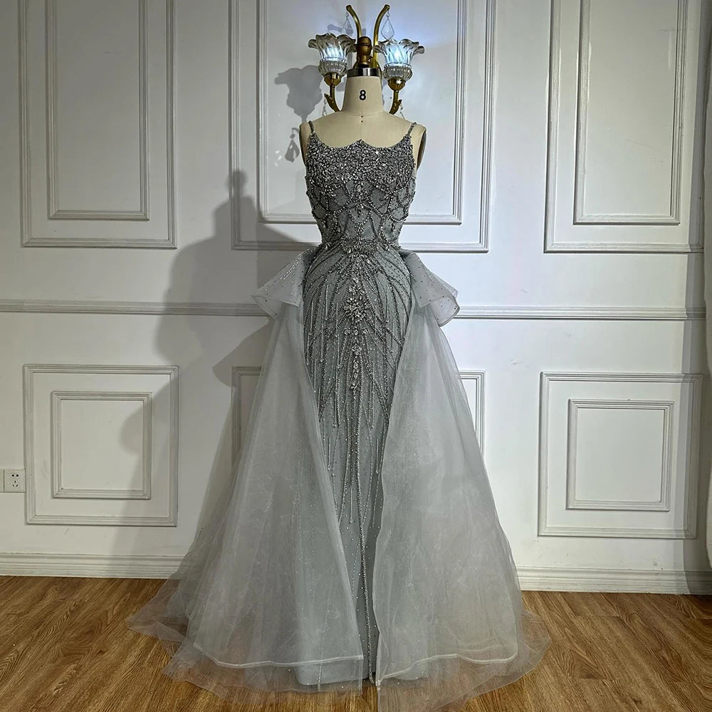 Serene Hill Pink Spaghetti Strap Mermaid Beaded Evening Dresses with Overskirt Formal Party Gowns for Women DLA72810 Customized