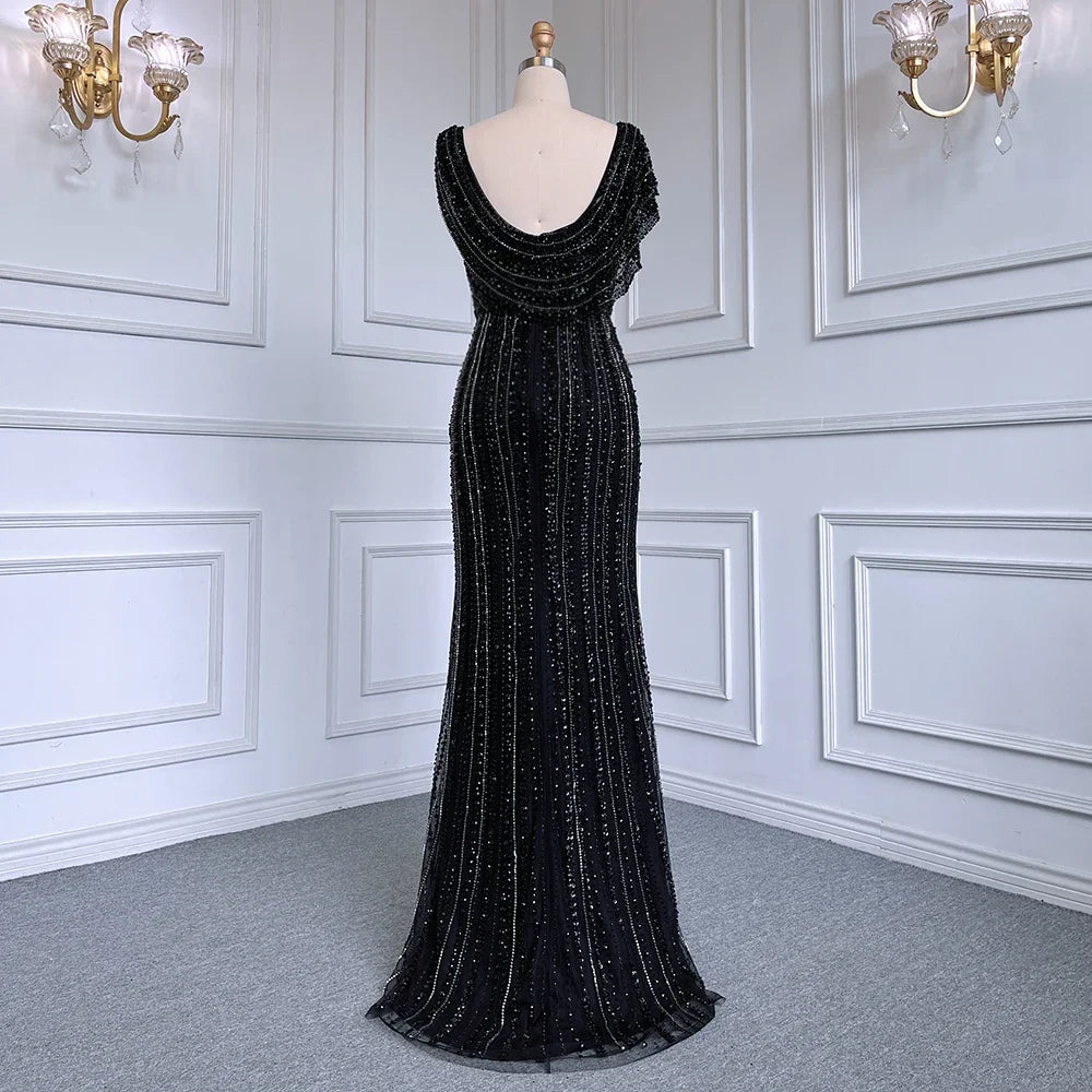 Zapdress Customized Silver Nude Beaded Mermaid Evening Dresses 2025 Elegant Party Gowns For Women Wedding (ZD17383)