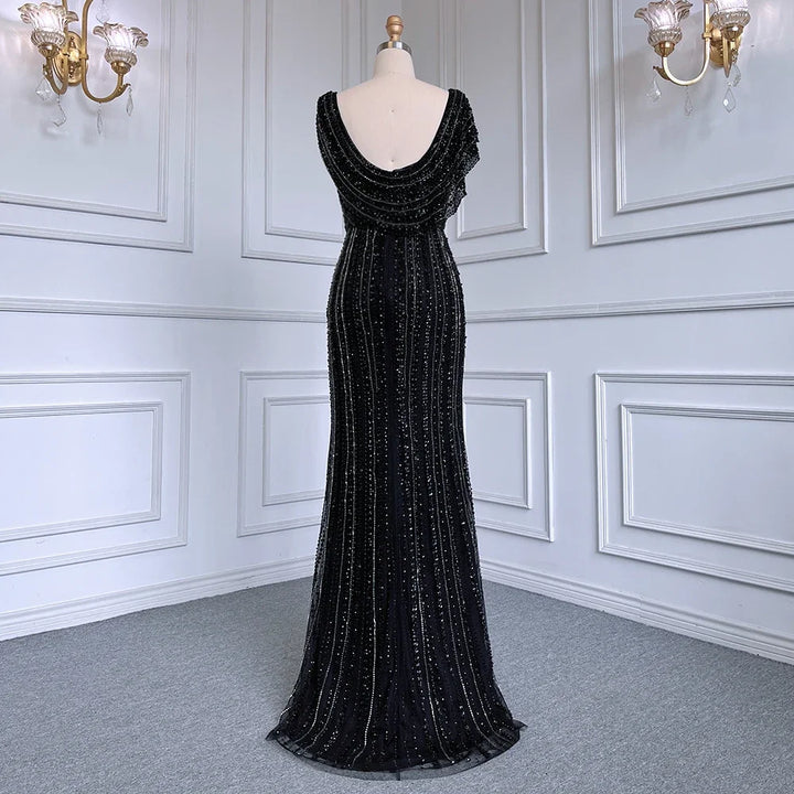 Serene Hill Customized Silver Nude Beaded Mermaid Evening Dresses 2025 Elegant Party Gowns For Women Wedding DLA70752