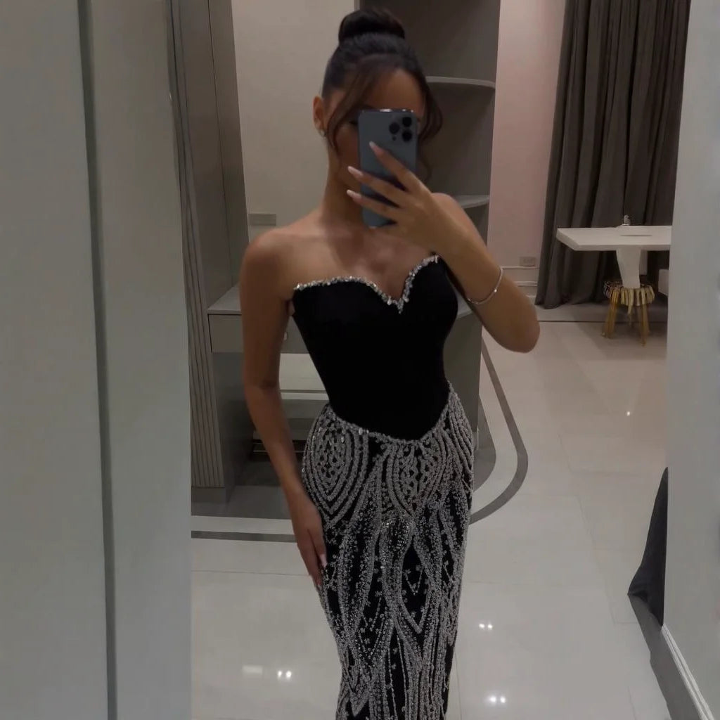 Zapdress Black Mermaid Luxury Beaded Evening Dress 2026 Elegant Party Gowns for Women Customized (ZD17348)