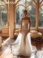 Charming 3D Flower Mermaid Wedding Dress Luxury Sequined Beads Bridal Gown 2026 Customized Strapless Backless Dresses For Bride