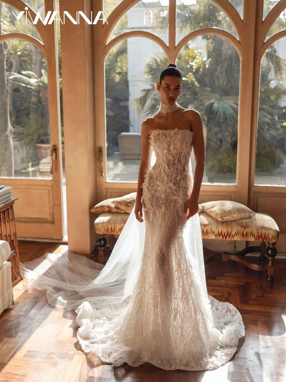 Charming 3D Flower Mermaid Wedding Dress Luxury Sequined Beads Bridal Gown 2026 Customized Strapless Backless Dresses For Bride