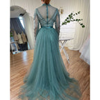 Zapdress Customized Nude Long Sleeves Beaded Mermaid Dubai Evening Dresses 2025 Muslim Party Gowns for Veiled Women (ZD17327)