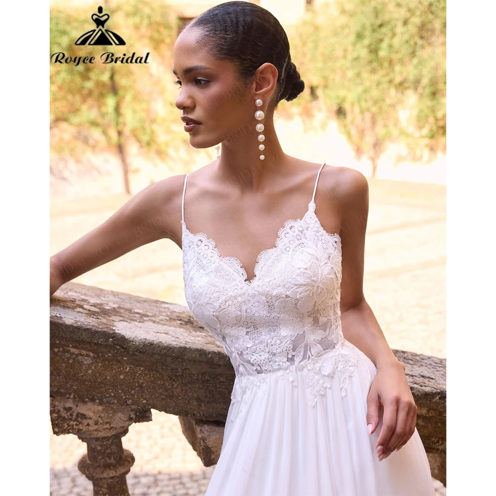 RoyceBridal Beach Wedding Dress V-Neck Lace Chiffon Romantic Flowy Bridal Gown Vestido De Novia Boda 2027 Customized