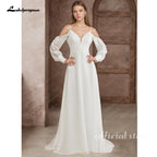 ZapDress Illusion Off White Wedding Dress Off Shoulder Long Sleeve Bridal Gown for Women Summer Vestido De Novia Customized