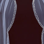 Fingertip Length Pearl Wedding Veil With Comb - Single Layer Tulle Bridal Veil Scalloped Beaded Edge for Bride Accessories G200