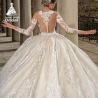 Aurora Customized Princess Vintage Puffy A Line Wedding Dress With Lace Appliques Long Sleeves Bridal Gowns Robe De Marie