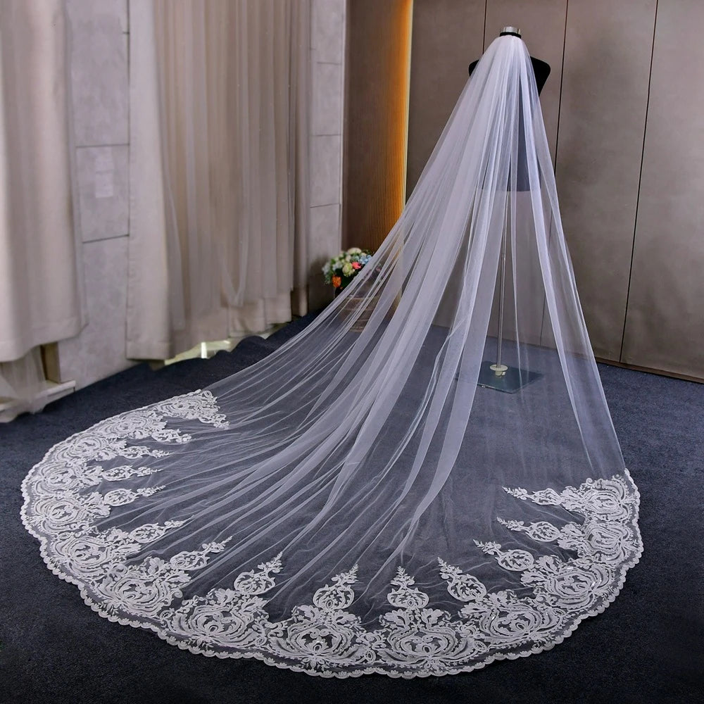4m Luxury One Layer wedding Veil Cathedral Veil Tulle Bridal Veil With Comb Ivory White Veil Wedding Accessories Customized veil