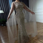 Zapdress Customized Caramel O-Neck Mermaid Evening Dress with Cape Sleeve 2026 Wedding Party Gowns for Women (ZD17364)
